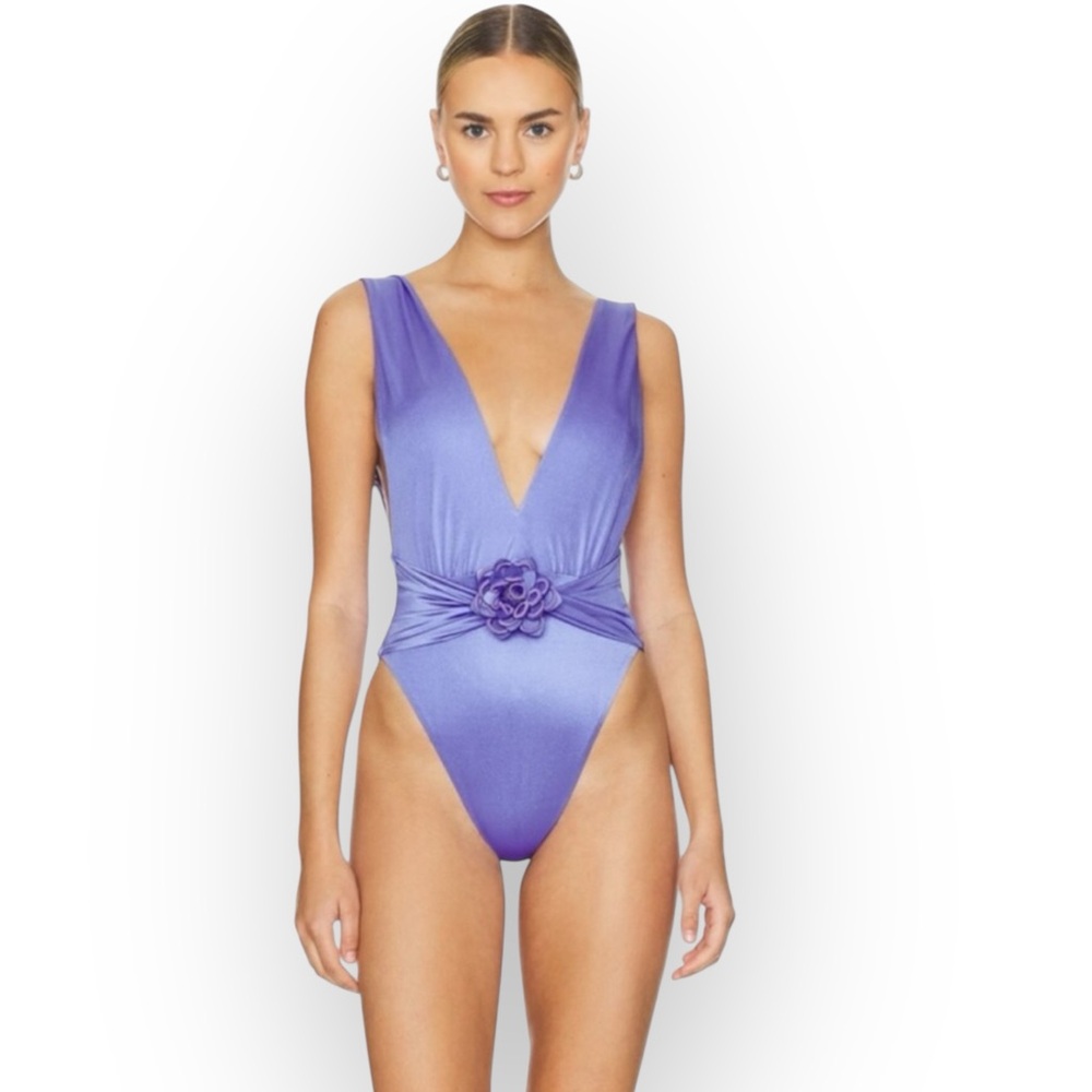 New Agua Bendita Ina‎ One Piece Swimsuit Brazilian Cut Plunging Neckline Purple